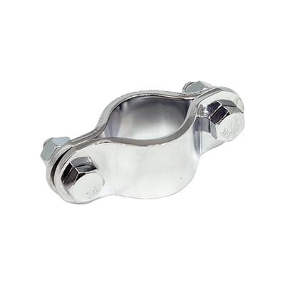 1-1/8" (28.6mm) diameter. Two-piece design allows easy and sturdy installation to frame tubes and can be used with P-clamps to support headers or mufflers or any other custom applications where welding is not desired.