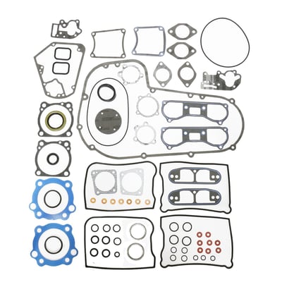 3-1/2" bore. With 0.60" / 1.5mm Blue PTFE coated paper head gaskets and 0.5mm (.020") reinforced fiber cylinder base gaskets. 
With non-silicone beaded .062" extra thick reinforced fiber primary cover gasket. 
Complete with all gaskets, O-rings, seals and primary gaskets required for a complete engine overhaul. 
OEM replacement reference 17035-83, 17035-83A, 17035-83B (without primary gasket) & 17035-84 (non-H-D James part number)