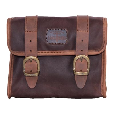 Made from waxed cotton and ranger leather. Approx. dimensions: 25cm x 18 cm x 8cm.
