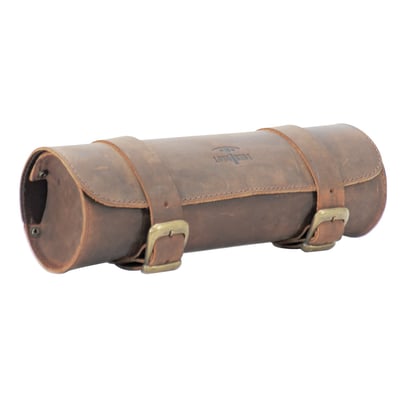 Universal genuine leather tool roll, installs with straps to forks, frame etc
Dimensions of this version: 33cm wide x 10,5cm diameter. 2.8 Liter volume
