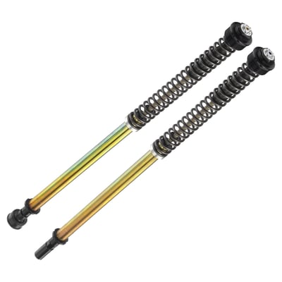 Drop-in installation in the stock upside down / inverted front fork. Comes with a pressurized cartridge with the same length as stock, an internal spring and offers adjustable preload, compression and rebound. Used to achieve better ride characteristics and stability, both in corners and during brake actions. 
With approval and complete with installation instructions.
- Bolt-in installation 
- Adjustable length up to 30mm 
- Adjustable spring preload 
- Adjustable rebound. 