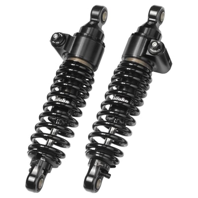 336mm eye to eye length. Hydraulic adjustable preload & rebound damping. 
Quality single chamber shock absorber with floating piston oil/gas separator to help prevent foaming of oil. 
- High resistance alloy steel shock absorber body 
- 12mm diameter steel damper rod 
- Gas pressurized (Nitrogen) 
- Floating piston oil/gas separator 
- CNC machined billet aluminum alloy heads 
- Hydraulic spring preload (stepless) 
- Rebound damping (5 or 7 clicks) 
- Fully serviceable 
- Includes 2 shock absorbers, assembly instructions, manual and spring preload adjustment tool. 