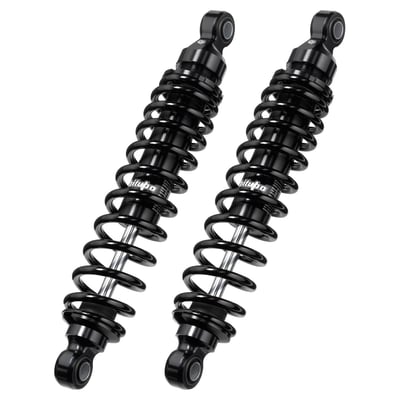 296mm eye to eye length. Manual adjustable preload. No adjustable rebound damping. 
Quality single chamber shock absorber with floating piston oil/gas separator to help prevent foaming of oil. 
- High resistance alloy steel shock absorber body 
- 12mm diameter steel damper rod 
- Gas pressurized (Nitrogen) 
- Floating piston oil/gas separator 
- CNC machined billet aluminum alloy heads 
- Spring preload (stepless) 
- Fully serviceable 
- Includes 2 shock absorbers, assembly instructions, manual and spring preload adjustment tool. 