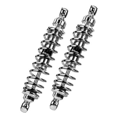 356mm eye to eye length. Manual adjustable preload. No adjustable rebound damping. 
Quality single chamber shock absorber with floating piston oil/gas separator to help prevent foaming of oil. 
- High resistance alloy steel shock absorber body 
- 12mm diameter steel damper rod 
- Gas pressurized (Nitrogen) 
- Floating piston oil/gas separator 
- CNC machined billet aluminum alloy heads 
- Spring preload (stepless) 
- Fully serviceable 
- Includes 2 shock absorbers, assembly instructions, manual and spring preload adjustment tool. 