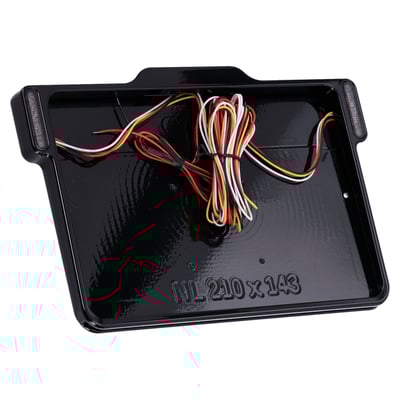 With built-in 3-1 taillight, brake light & turn signal function installed on left and right side of the frame & a top side mounted E approved LED license plate light. 
Tidy tail made simple! – The license plate frame is mounted to your existing bracket, or one of the DMP license plate brackets/holders for the cleanest look. Then you slide your license plate in from the bottom. The plate locks with the small screws from the back (included). Danish Motorcycle Parts (DMP) milled this frame from a single piece of billet aluminum for strength and lightweight, it's powder coated for durable and lasting beauty. Universal fit and will install to most motorcycles. 
- With E marked LED license plate light 
- With 3-1 turn signal, taillight & brake light combo 