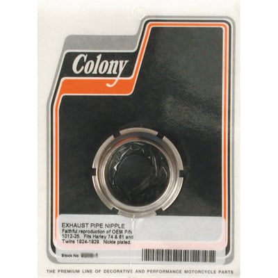 Nickel plated. Accurately reproduced early OEM hardware. 
Note: See 989671 exhaust pipe nut.