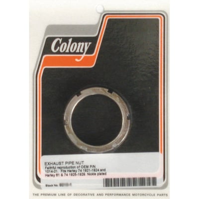 Nickel plated. Accurately reproduced early OEM hardware. 
Note: See 989670 for exhaust pipe nipple.