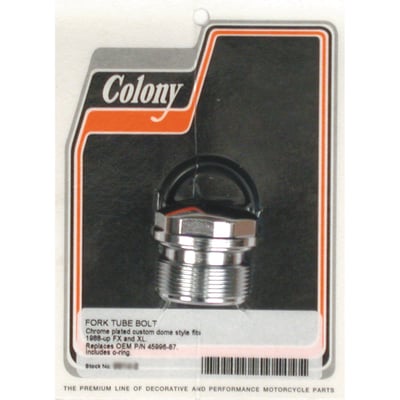 Direct replacement for the stock fork tube cap plugs as used in 39mm fork tubes. 
Cap bolts screw directly into the fork tubes of 39mm forks. 
High quality USA made. 
OEM replacement reference 45996-87