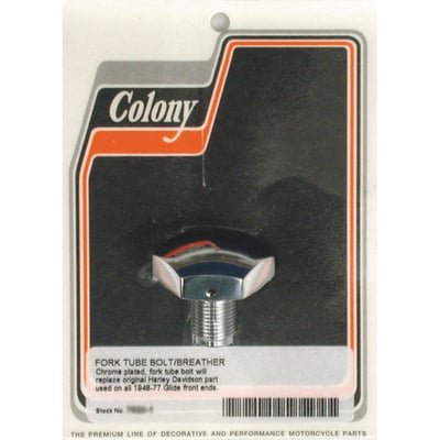 Custom Domed. Vented. 
Direct replacement for the stock fork tube cap bolts as used in 41mm fork tubes. 
Cap bolts screw into the fork tube plugs of 41mm forks. 
High quality USA made. 
OEM replacement reference 45754-60