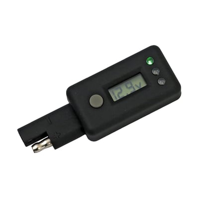 This QDC (Quick Disconnect Charger) plugs directly into the standard Battery Tender quick disconnect charge cable that is already installed on your bike. With LCD display that shows actual voltage. The three LEDs show  'Green' greater than 12.0V, 'Yellow' 12.0V to 11.6V (low)and 'Red' Less than 11.6V (discharged). Dimensions 13cm long x 3cm thick.