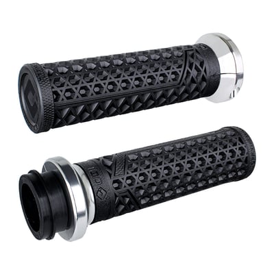 - Specifically designed for 1" handlebars (at the grips) 
- Reinforced Waffle Pattern on top provides palm pad for extra comfort 
- Classic Waffle Pattern on bottom delivers excellent finger traction 
- Clutch Side Billet Alloy Lock-On™ Clamp delivers 100% slip-free security 
- T15 Torx bolts provide extra secure clamping for solid, twist-free mounting 
- Eliminates the need for grip glue or safety set-screws 
- Provides simple installation and removal 
- Complete with throttle sleeve to ease installation 
- Proprietary Medium-Compound durometer hardness improves overall comfort and durability 
- Length: 130mm Overall Grip Length including flange 