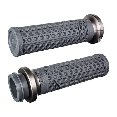 - Specifically designed for 1" handlebars (at the grips) 
- Reinforced Waffle Pattern on top provides palm pad for extra comfort 
- Classic Waffle Pattern on bottom delivers excellent finger traction 
- Clutch Side Billet Alloy Lock-On™ Clamp delivers 100% slip-free security 
- T15 Torx bolts provide extra secure clamping for solid, twist-free mounting 
- Eliminates the need for grip glue or safety set-screws 
- Provides simple installation and removal 
- Complete with throttle sleeve to ease installation 
- Proprietary Medium-Compound durometer hardness improves overall comfort and durability 
- Length: 130mm Overall Grip Length including flange 