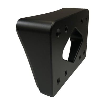 Large 23.5° angle. 
Matte black powder coated CNC machined aluminum license plate mounting block. 
Designed to give either the license plate frame or license plate an mount angle downwards or upwards. This 'large' version gives a larger angle for use with shorter fenders. Obviously, when rotating the license plate mount block 180° you'll have either a more downwards, for improved rear visibility, or a more upwards angle for a more 'lay down' style license plate. Fits over the hole from the original up to 2018 lay down H-D taillight but is also perfect for many custom or non H-D applications.