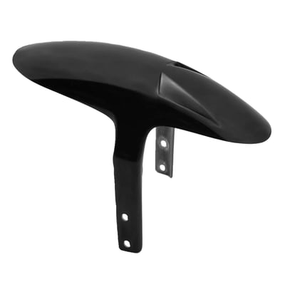 The 'Tidy' front fender is significantly shorter and narrower than the original and has neatly shaped holes with black mesh inside for a custom look. Made of hand-laid unpainted gel coated fiberglass that is very stiff, strong, straight, and light. It comes pre-drilled, all necessary mounting hardware is included. 
Note: Fitment checks are always advised before painting and final assembly. 