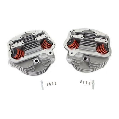 Fully assembled Panhead style cylinder head set. Great to breathe life into a tired Panhead or to build a new custom Panhead engine. Comes with Panhead exhaust and larger Shovelhead intake valves for improved breathing. All valve guides are cast iron for best longevity, valves are nitrated and valve seals are used on all valves. Complete with springs and collars that allow a maximum valve lift of .425". The aluminum casting are OEM style with stock O-ring type manifold intake and stock exhaust ports. Max lift is .425". 
- Assembled heads 
- Cast iron valve guides 
- Nitrated valves 
- Valve seals on all guides 
- Maximum valve lift .425" 
- Panhead intake valves 
- Shovel exhaust valves 
- 75-up Shovel long reach style spark plugs 
- Used with OEM style Panhead headers 
- For O-ring style manifold 