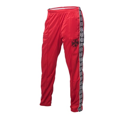 Tracksuit in brushed tricot. slim fit. ribbed cuffs, nylon full zip in front, two front pockets. waistband with elastic inside and drawcord on pants. west coast choppers logo tape in jacquard with piping applied on sleeves and on sides of pants, printed logo's on chest and back.