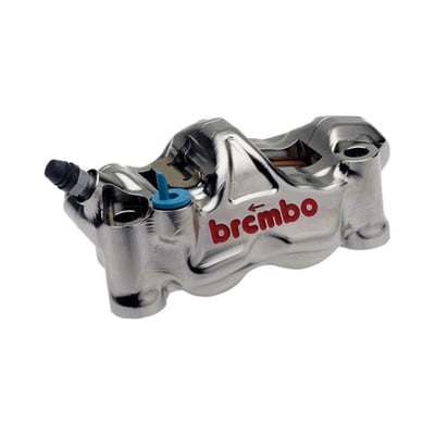 Left & right caliper set. 
Nickle plated with red 'Brembo' lettering. 
4-piston caliper, with 32mm pistons. 
Universal fit for all 108mm sized radial caliper brackets and forks. 
Comes with brake pads 'Shape C'. 
Note: Radial caliper mount/spacer kits are optionally available, when required. 
Tech details: 
- 108 mm center to center
- 22.5 mm offset
- 4 x 32mm Ø aluminum pistons per caliper 
- CNC machined billet aluminum one-piece (monoblock) body
- Nickel plated finish
- Weight (without pads) gram
- For DOT 4 brake fluid
- Incl. steel hardware
- Incl. brake pad springs
- Incl. brake pads
- For replacement brake pads 'Shape C' see (996235) 