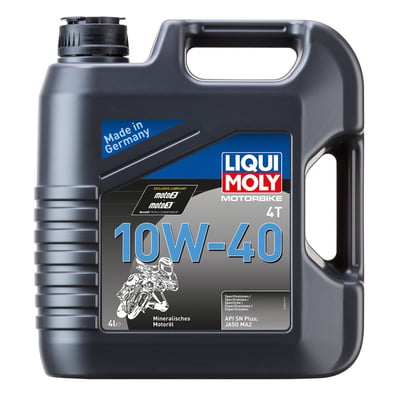 Language label D-booklet. 
Mineral motor oil. Quality motorcycle oil for allround street use for classics and others that require a mineral oil. Ensures optimum performance and protection of the engine under all operating conditions. Reliable lubrication, optimum noise damping and low wear. Ensures smooth clutch engagement and disengagement and gear shifting. Tested on engines with catalytic converters. Developed for both air and water-cooled 4-stroke engines exposed to normal to tough operating conditions. Suitable for engines with or without a wet clutch. 
- Performance level: API SN PLUS, JASO MA2 
- keeps engine clean 
- low oil consumption 
- excellent for wet clutches 
- high shear stability 
- high wear protection 
- catalytic converters tested 
- optimal aging stability 
- optimum lubrication under all conditions 
