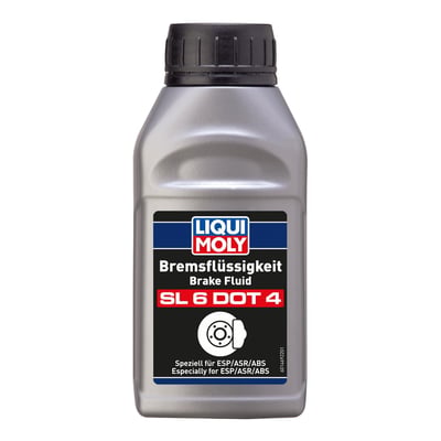 Language label D. 
Synthetic brake fluid based on glycol ethers and their boric acid esters. Contains effective corrosion inhibitors and antioxidant additives. Specially developed to extend the operating life of components in the hydraulic brake and clutch systems. High boiling point and wet boiling point, thus ensuring safe braking even after the absorption of some moisture over an extended period of use. Special moisture scavengers help prevent the formation of steam bubbles. Well-suited for use with hydraulic brake and clutch systems in vehicles for which a synthetic brake fluid is prescribed. With its low low temperature viscosity, this brake fluid is especially suitable for brake systems equipped with modern safety systems such as ESP/DSC, ABS and/or ASR / TCS. Specifications & approvals: FMVSS 116 DOT 3 • FMVSS 116 DOT 4 • ISO 4925 Class 6 • SAE J 1703 • SAE J 1704. 
Note: Brake fluid is hygroscopic (attracts water) and must be kept in sealed containers. 
- Excellent viscosity/temperature properties 
- High thermal stability 
- Assures a high degree of lubricating action on all moving components in the hydraulic brake circuit 
- Outstanding protection against the formation of steam bubbles 
- Excellent elastomer compatibility 
- Excellent low temperature behavior 
- ESP/DSC, ABS and/or ASR / TCS compatible 
- Can be mixed with other synthetic brake fluids 
- High wet and dry boiling points 
- ERBP ≥ 260 °C 
- ERBP, wet ≥ 165 °C 