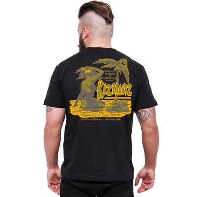 The Lucky 13 Kizmiaz t-shirt is a soft-spun heavyweight 100% cotton t-shirt. Features rib knit collar, shoulder to shoulder taping, cover seamed neck and double needle sleeves. There is a full print on the back and logo print on the front of the t-shirt. Lucky 13, to the good times!
