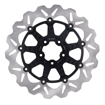 330mm (13"), 5mm thick, 56mm ID, 8mm (5/16") counterbored mount holes, 3.25" BCD. Mount style B
OEM replacement reference 44260-00, 44156-00 & 44360-00A. 
Note: With approval. Check your local MCS dealer or the MCS sales department for exact type of approval and validity on bike model and years on the test report. 
Note: All Galfer brake rotor designs are symmetrical. This allows left or right side installation without optical issues. 

The innovative Galfer Disc Wave® colored discs have undergone innovative color anodizing treatment applied to the 7075 T6 aluminum center, which not only gives them a distinctive appearance but also improves their visibility. Designed to exceed the expectations of the most demanding bikers, Galfer Disc Wave® discs offer precise and efficient braking and a significant weight saving which means increased safety and control on the road. 