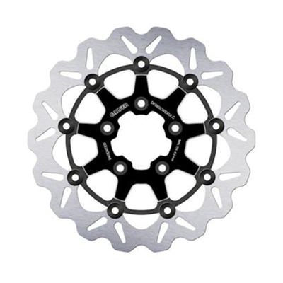 330mm (13"), 5mm thick, 56mm ID, 8mm (5/16") counterbored mount holes, 3.25" BCD. Mount style B
OEM replacement reference 44260-00, 44156-00 & 44360-00A. 
Note: With approval. Check your local MCS dealer or the MCS sales department for exact type of approval and validity on bike model and years on the test report. 
Note: All Galfer brake rotor designs are symmetrical. This allows left or right side installation without optical issues. 

The innovative Galfer Disc Wave® colored discs have undergone innovative color anodizing treatment applied to the 7075 T6 aluminum center, which not only gives them a distinctive appearance but also improves their visibility. Designed to exceed the expectations of the most demanding bikers, Galfer Disc Wave® discs offer precise and efficient braking and a significant weight saving which means increased safety and control on the road. 