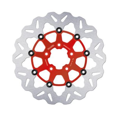 292mm (11.5"), 5mm thick, 56mm ID, 8mm (5/16") counterbored mount holes, 3.25" BCD. Mount style B. 
OEM replacement reference 44260-00, 44156-00 & 44360-00A. 
Note: With approval. Check your local MCS dealer or the MCS sales department for exact type of approval and validity on bike model and years on the test report. 
Note: All Galfer brake rotor designs are symmetrical. This allows left or right side installation without optical issues. 

The innovative Galfer Disc Wave® colored discs have undergone innovative color anodizing treatment applied to the 7075 T6 aluminum center, which not only gives them a distinctive appearance but also improves their visibility. Designed to exceed the expectations of the most demanding bikers, Galfer Disc Wave® discs offer precise and efficient braking and a significant weight saving which means increased safety and control on the road. 