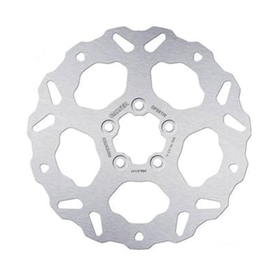 292mm (11.5"), 6.4mm thick, 56mm ID, 9.5mm (3/8") counterbored mount holes, 3.25" BCD (Bolt Circle Diameter). Mount style B. 
OEM replacement reference 41797-00. 

Galfer Disc Wave® discs are the most popular. Thanks to their larger brake track perimeter, they enhance cooling capacity and allow for even wear of the brake pads. They undergo a cathodic electrocoating treatment to prevent corrosion. In the case of floating discs, they offer an improvement in weight reduction, and there are two variants: those with a high-strength anodized aluminum center (7075 T6 - 6082 T6) and those with a steel core (AISI 420).