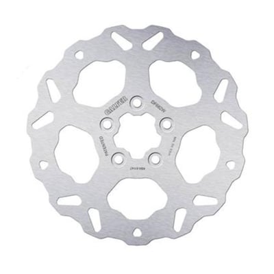 292mm (11.5") OD, 5mm thick, 50mm ID, 9.5mm (3/8") counterbored mount holes, 3.25" BCD (Bolt Circle Diameter). Mount style G. 
OEM replacement reference 41789-92. 
Note: With approval. Check your local MCS dealer or the MCS sales department for exact type of approval and validity on bike model and years on the test report. 

Galfer Disc Wave® discs are the most popular. Thanks to their larger brake track perimeter, they enhance cooling capacity and allow for even wear of the brake pads. They undergo a cathodic electrocoating treatment to prevent corrosion. In the case of floating discs, they offer an improvement in weight reduction, and there are two variants: those with a high-strength anodized aluminum center (7075 T6 - 6082 T6) and those with a steel core (AISI 420).