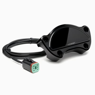 'Plug & Ride' CAN-bus version, complete with handlebar bracket, for a super-easy installation in 10 minutes.
No technical knowledge and no modifications required.
Simply disconnect the plug of the original instrument, loosen the four screws of the handlebar clamp, screw on the Motoscope Pro with the bracket and plug the connector into the OBD socket under the seat.
Compatible with all 11-up CAN-bus models.
Comes with a bolt-on mounting bracket and plug and play connector.
The Motoscope is operated identical to the original instrument via the menu button on the handlebars.
Data is processed by a 16 bit Risc processor, which drives 734 LED's for a full panel self-illuminated display matrix. Clear vision, unlike LCD, even in direct sunlight. The main and secondary displays are self-configurable, another display shows the selected gear. Fully J1850-bus driven. Apart from regular functions, the Motoscope Pro includes: Adjustable RPM scale, from 0-6000 to 0-18.000 rpm., hour meter (time in use), adjustable shift light (up to 20.000 rpm), 0-100 km/h / 0-60 mph acceleration times, average speed, maximum speed, various warning functions and more. Dimensions: 109mm wide x 17mm high x 11mm deep.
Note: The original fuel gauge cannot be displayed via the Motoscope Pro.