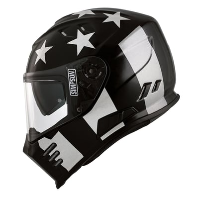 The Simpson Venom is a full-face helmet with a sharp aggressive look, which at the same time offers a lot of comfort. The ultra-light but very strong outer shell of the helmet is made of in Tri-composite blend, compound of carbon, Kevlar and fiberglass. The inner lining is removable and washable. The shell has been aerodynamically tuned for motorcycle riding, and is fully ventilated for maximum airflow. The helmet has a scratch-resistant and anti-fog visor and the integrated sun visor also protects you against a low-hanging, blinding sun. The Venom is prepared for a Bluetooth headset, double-D chin strap closure and the helmet is ECE 22.06 approved.
