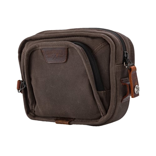 Burly Voyager handlebar bag, dark oak wet waxed canvas