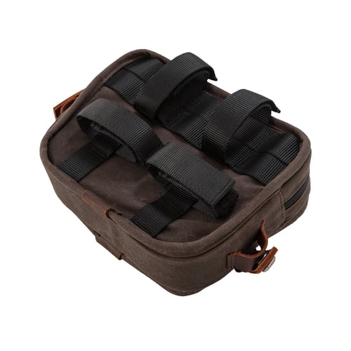 Burly Voyager handlebar bag, dark oak wet waxed canvas