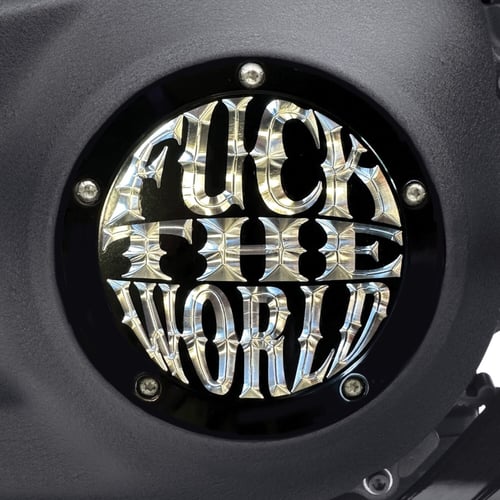 Indian Larry, 'FTW' derby cover. Gloss black/clear